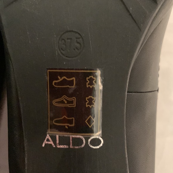 NWOT Aldo black leather pumps with stacked heels and toe buckles. - Picture 8 of 8